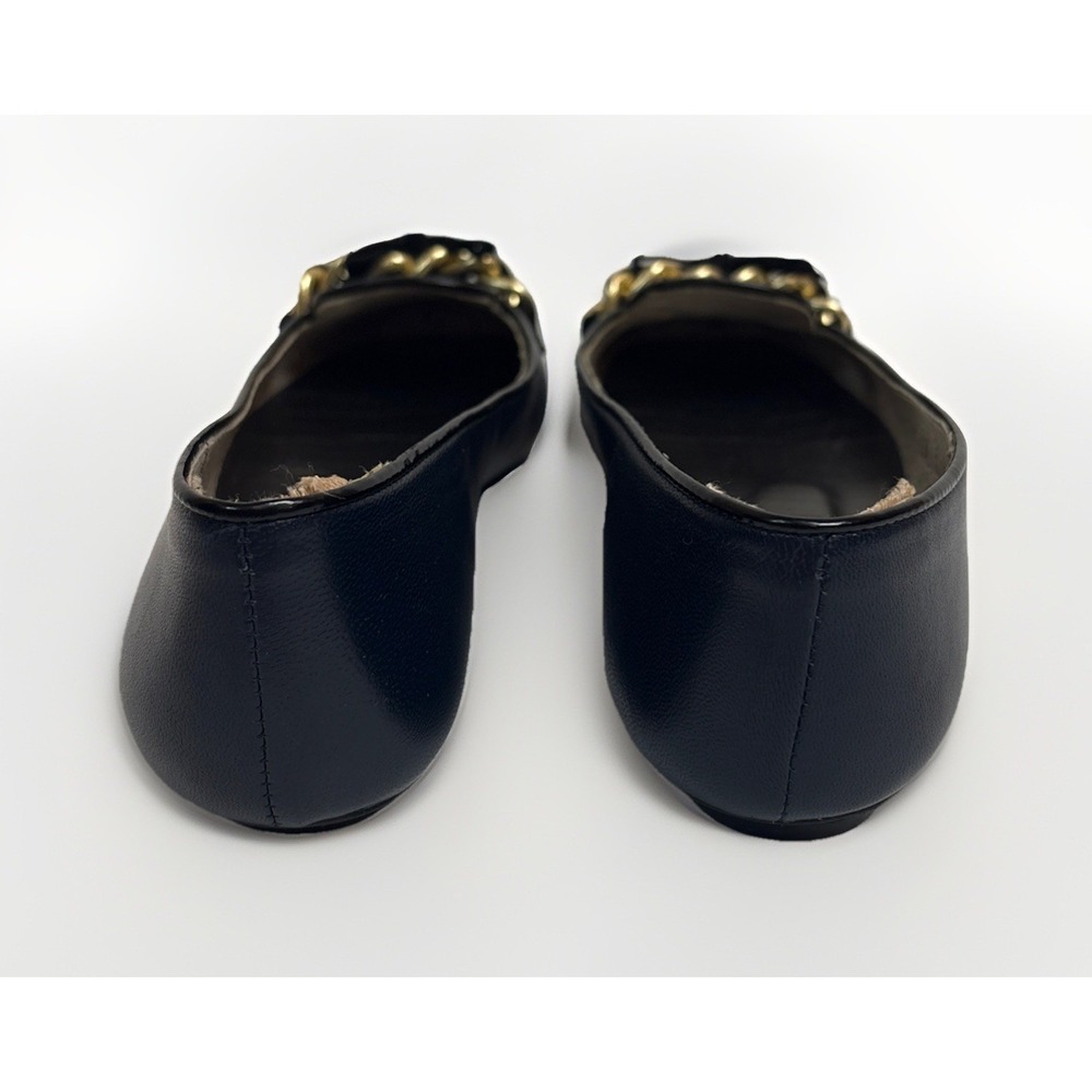 French Sole Gleam Navy Blue Nappa Leather Square Toe Chain Bow Women's Size 5M - Picture 5 of 10